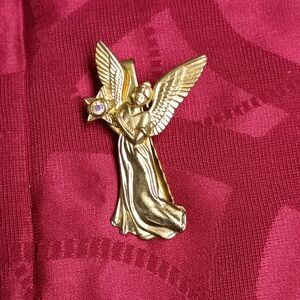 ❤️MENS 94 TGT GOLD TONE +  ANGEL HOLDING RHINESTONE STAR TIE TACK